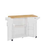 Bayfeve White Rolling Kitchen Island with Drop Leaf Countertop, with Storage Cabinet and Tower Rack