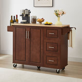 Bayfeve Retro Brown Rolling Kitchen Island with Drop Leaf Countertop, with Storage Cabinet and Tower Rack