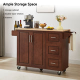 Bayfeve Retro Brown Rolling Kitchen Island with Drop Leaf Countertop, with Storage Cabinet and Tower Rack