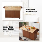 Bayfeve Retro Brown Rolling Kitchen Island with Drop Leaf Countertop, with Storage Cabinet and Tower Rack