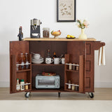 Bayfeve Retro Brown Rolling Kitchen Island with Drop Leaf Countertop, with Storage Cabinet and Tower Rack