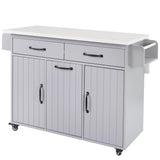 Bayfeve Kitchen Island with Trash Can Storage Cabinet, Kitchen Cart with Drop Leaf, Spice Rack, Towel Rack and Drawer, Rolling Kitchen Island on Wheels with Adjustable Shelf, Grey