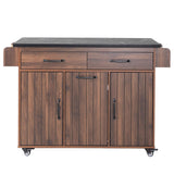 Bayfeve Kitchen Island with Trash Can Storage Cabinet, Kitchen Cart with Drop Leaf, Spice Rack, Towel Rack and Drawer, Rolling Kitchen Island on Wheels with Adjustable Shelf, Walnut Brown
