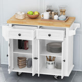 Bayfeve White 43.31 Inch Kitchen Island Cart with Two Storage Cabinets and Two Locking Wheels, 4 Door Cabinet and Two Drawers, Spice Rack, Towel Rack