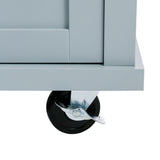 Bayfeve Grey Blue Kitchen Cart with Rubber wood Drop-Leaf Countertop ,Cabinet door internal storage racks,Kitchen Island on 5 Wheels with Storage Cabinet and 3 Drawers for Dinning Room