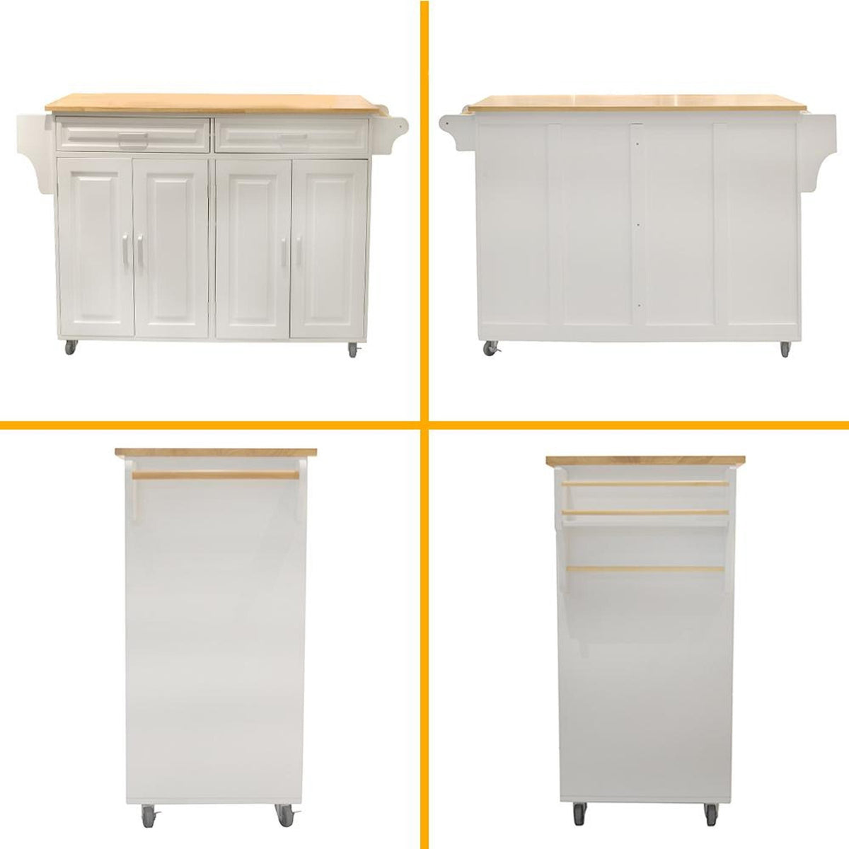Bayfeve Kitchen Island  Kitchen Cart, Mobile Kitchen Island, Rubber Wood Top, Big  Adjustable Shelf Inside Cabinet for Different Utensils