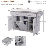 Bayfeve Kitchen Island with Trash Can Storage Cabinet, Kitchen Cart with Drop Leaf, Spice Rack, Towel Rack and Drawer, Rolling Kitchen Island on Wheels with Adjustable Shelf, Grey