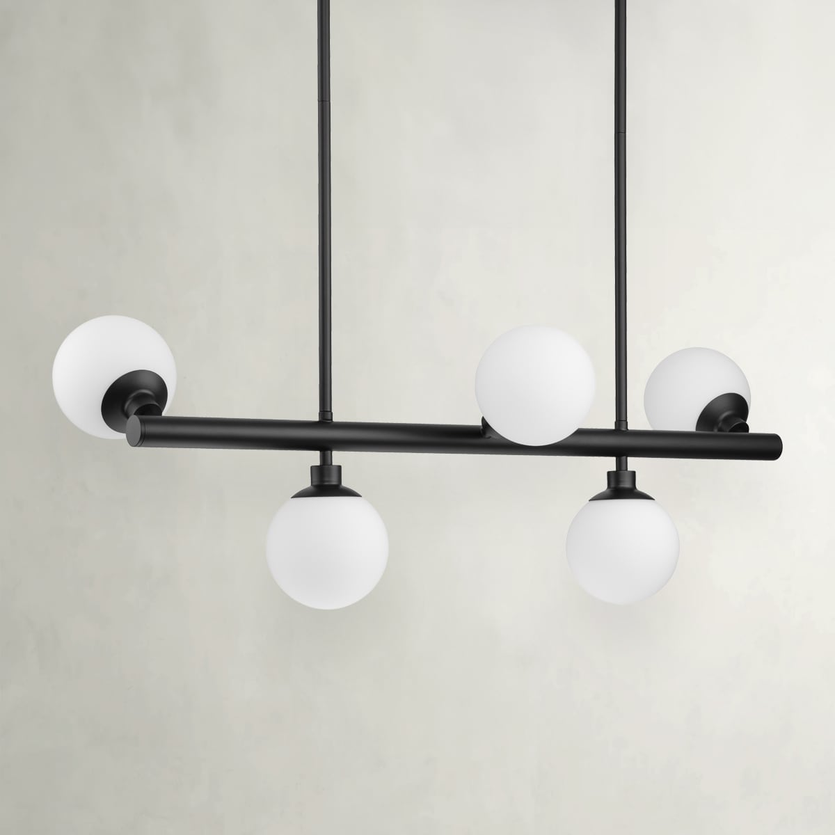 Progress Lighting Avec 5-Light Matte Black Modern/Contemporary White Glass Linear Large Hanging Kitchen Island Light