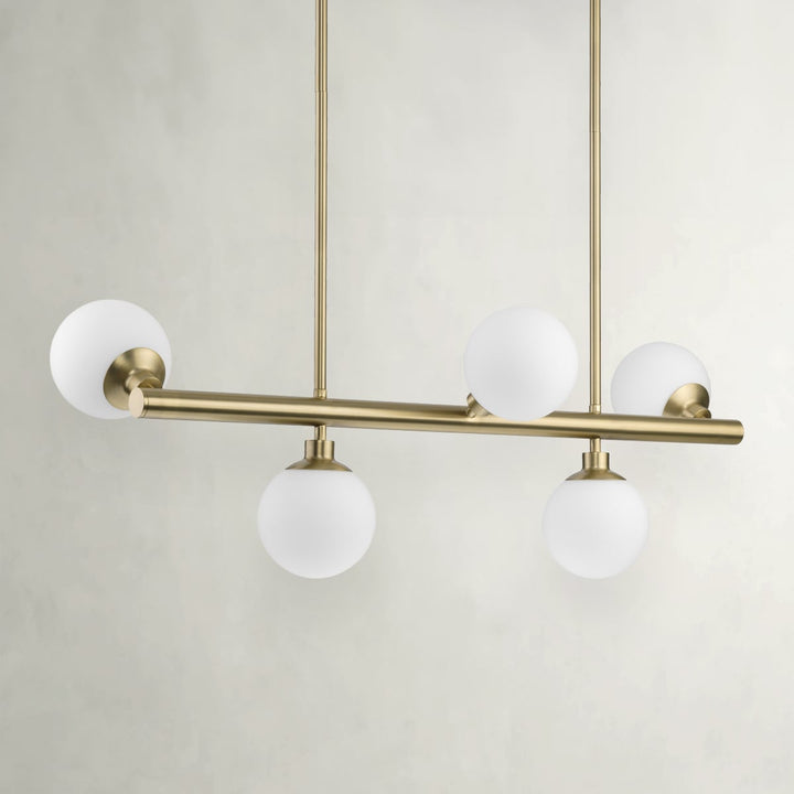 Progress Lighting Avec 5-Light Brushed Gold Modern/Contemporary White Glass Linear Large Hanging Kitchen Island Light