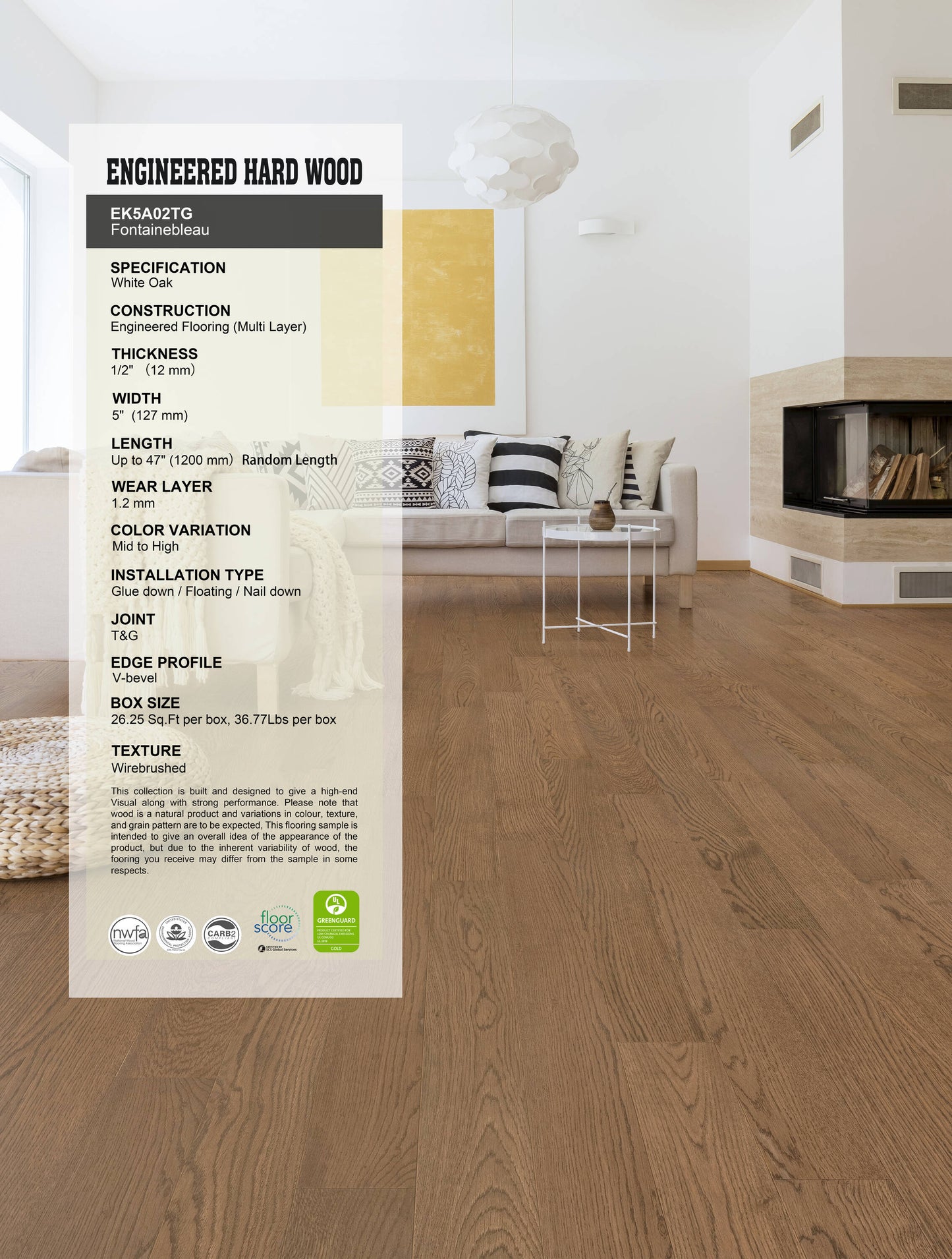 allen + roth White oak Fontainebleau hardwood flooring — carton and plank detail
