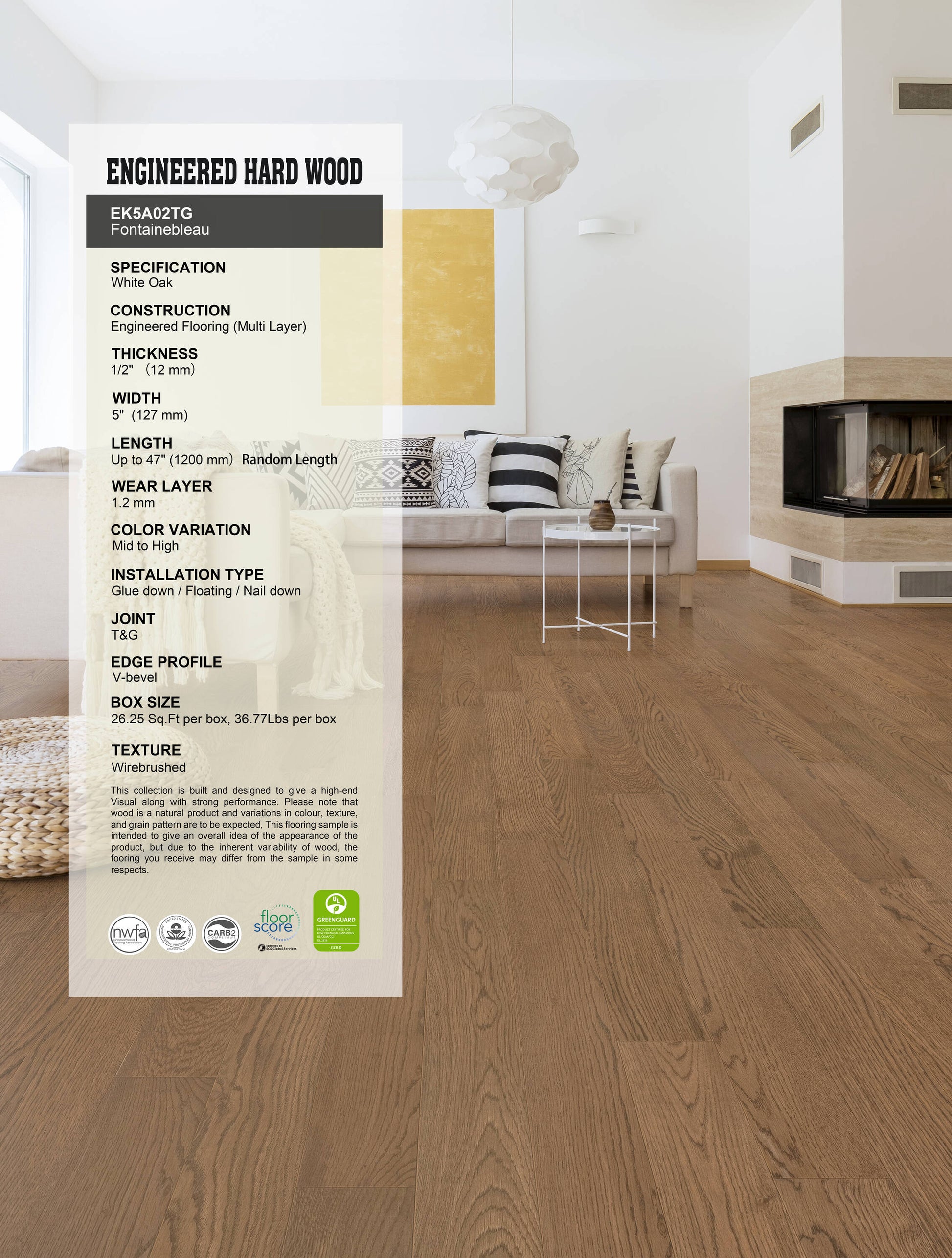 allen + roth White oak Fontainebleau hardwood flooring — carton and plank detail