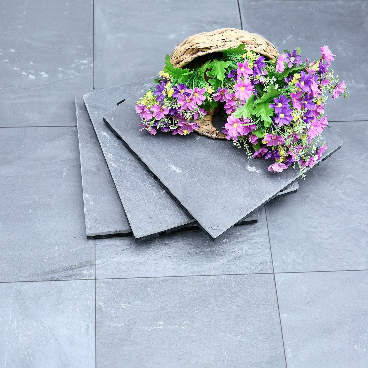 Courtyard Casual 11.81-in x 11.81-in 6-Pack Natural Slate Prefinished Polymer Deck Tile