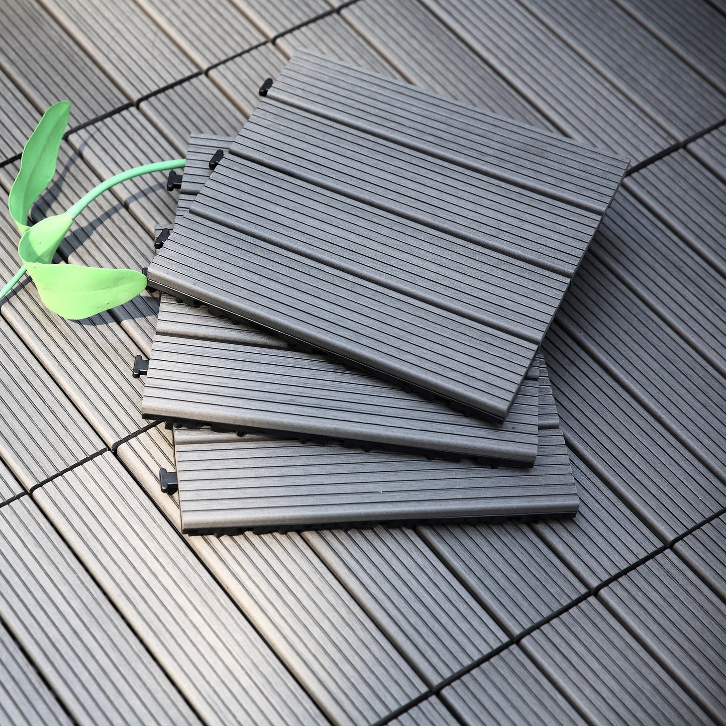 Courtyard Casual 12-in x 12-in 9-Pack Gray Prefinished Composite Deck Tile Transition