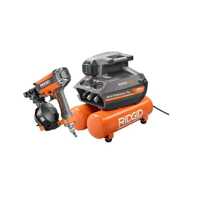 4.5 Gal. Portable Electric Strong Start Air Compressor with 15¬∞ 1-3/4 in. Coil Roofing Nailer - Super Arbor