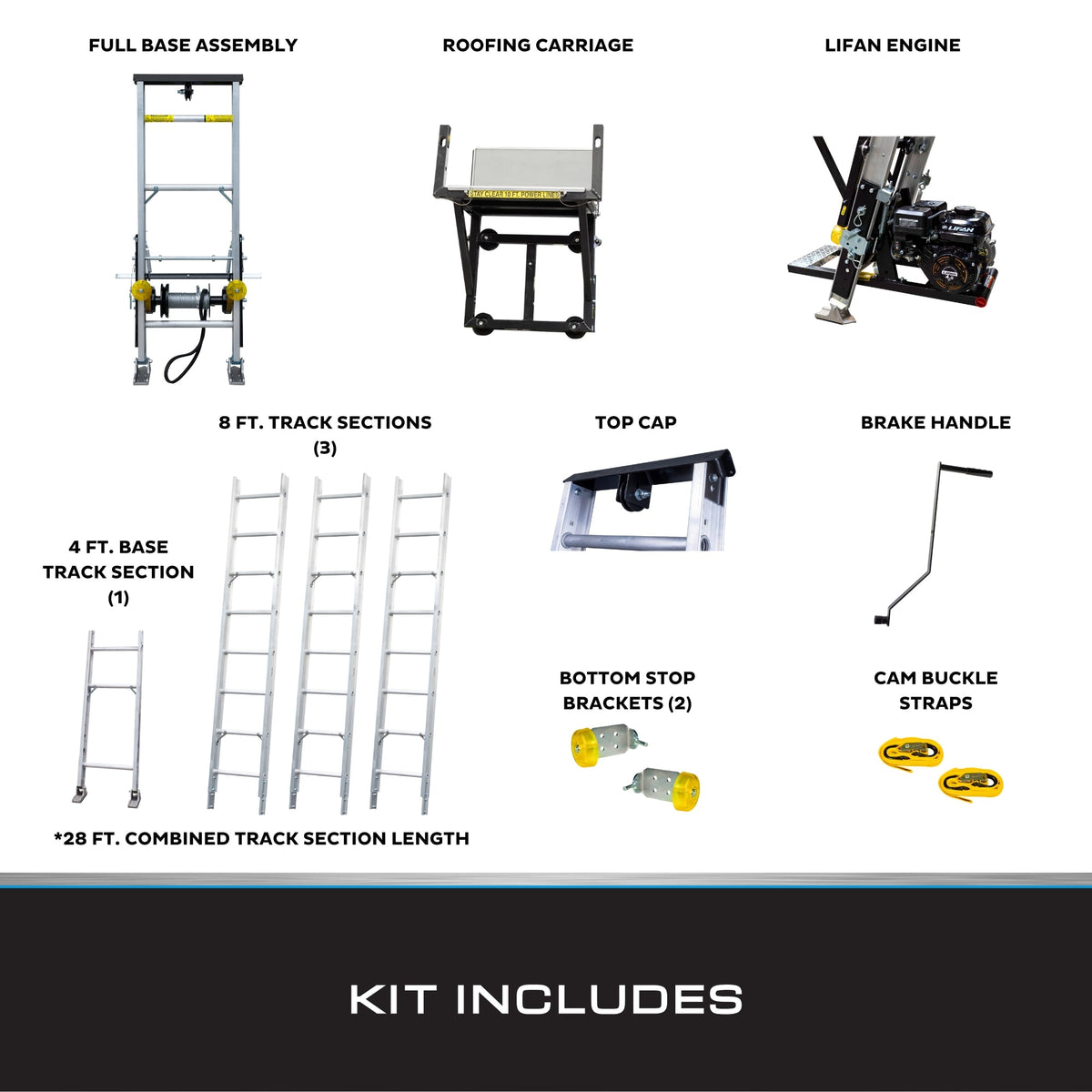 Tie Down TranzPorter TP250 Roofing Platform Ladder Hoist with Lifan Engine, 28–44 ft Reach, 250 lb Capacity