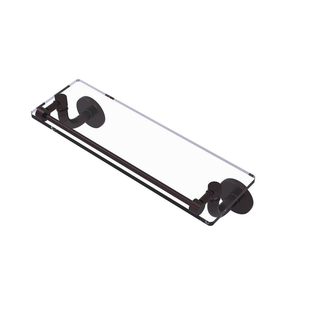 Remi Collection 16 in. Glass Vanity Shelf with Gallery Rail in Satin Nickel - Super Arbor