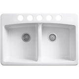 Brookfield Undermount Cast Iron 33 in. 5-Hole Double Bowl Kitchen Sink in White - Super Arbor
