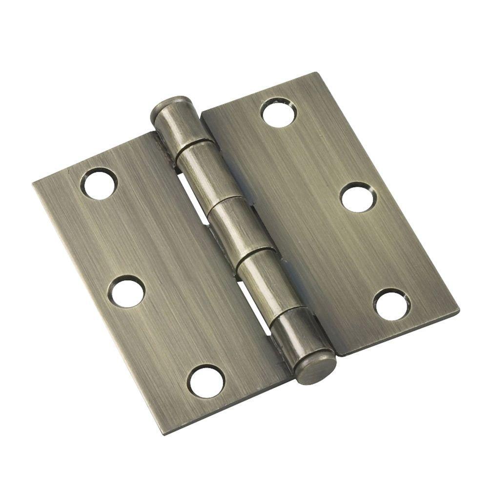 (2-Pack) 3-1/2 in. x 3-1/2 in. Antique Brass Full Mortise Butt Hinge