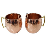 Solid Round Pair of 100% Copper Moscow Mule Mug Cups with Straws 17 oz Hammered Handcrafted 5
