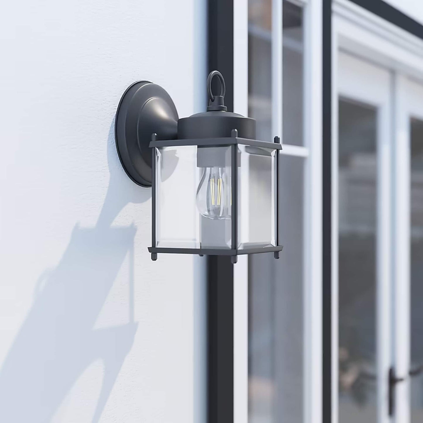 Portfolio Morlake 8.25-in H Matte Black Outdoor Wall Lantern, E26 Medium Base, Beveled Glass
