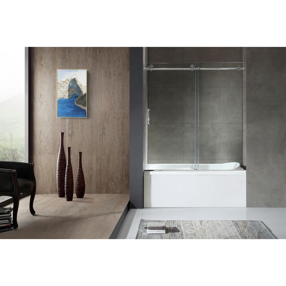 Raymore 60 in. x 62 in. Frameless Sliding Bathtub Door in Polished Chrome - Super Arbor