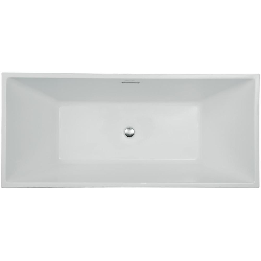 67 in. Acrylic Center Drain Rectangle Flat Bottom Freestanding Bathtub in White - Super Arbor