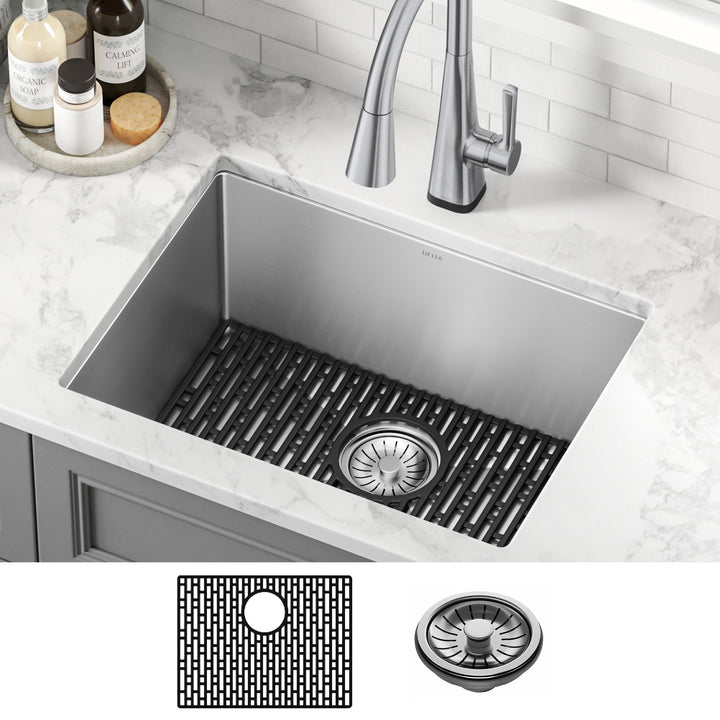 Delta 18-in x 24-in Stainless Steel Undermount Laundry Sink with Drain