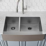 Kraus Standart PRO 33-in x 21-in Stainless Steel Double Offset Bowl, Tall Apron (8-in+) Undermount Farmhouse Kitchen Sink