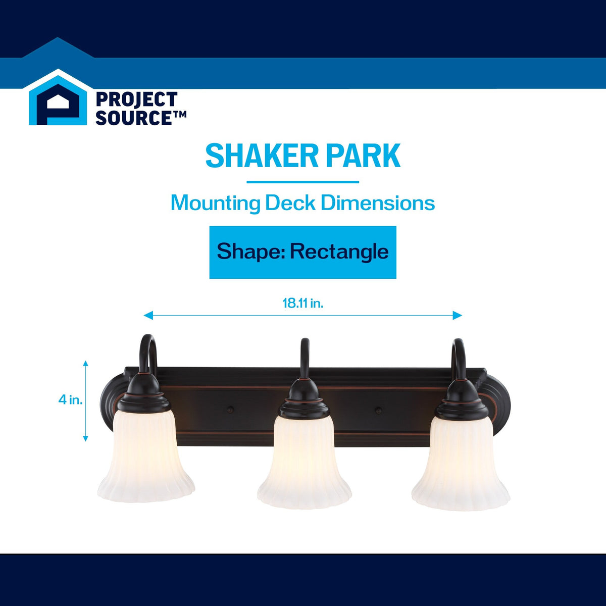 Portfolio Shaker Park 3-Light 24.09-in Oil-Rubbed Bronze Vanity Light with White Glass Shades