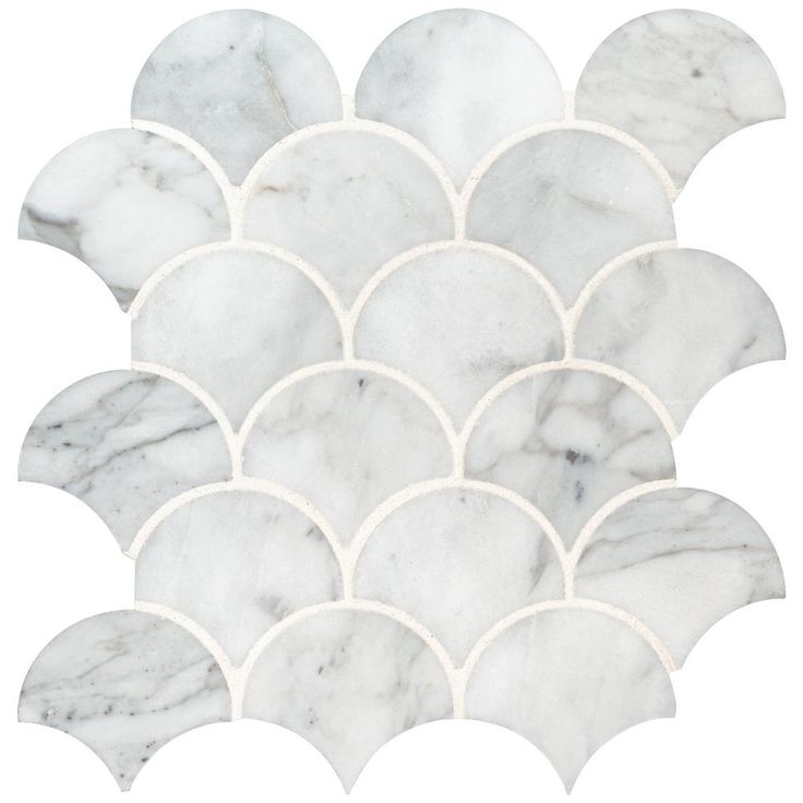 MSI Calacatta Blanco Scallop 12.8 in. x 10.43 in. x 10mm Polished Marble Mesh-Mounted Mosaic Tile (9.3 sq. ft. / case)