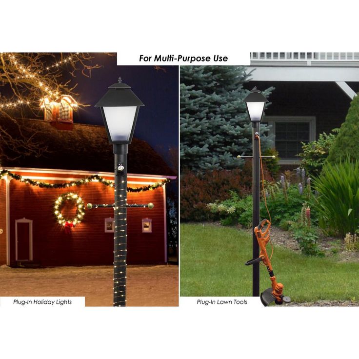 7 ft. Black Outdoor Direct Burial Lamp Post with Cross Arm and Grounded Convenience Outlet fits 3 in. Post Top Fixtures