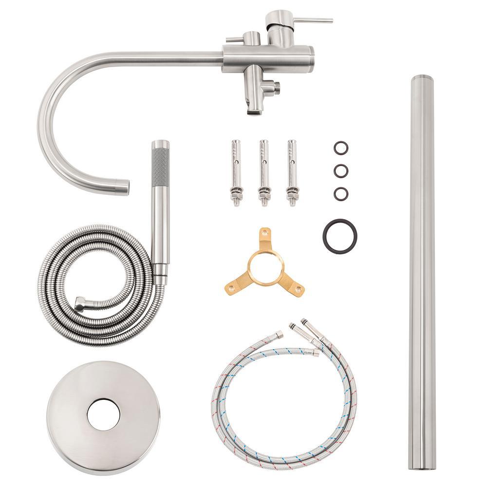 1-Handle Freestanding Floor Mount Tub Faucet Bathtub Filler with Hand Shower in Brush Nickel - Super Arbor