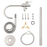 1-Handle Freestanding Floor Mount Tub Faucet Bathtub Filler with Hand Shower in Brush Nickel - Super Arbor