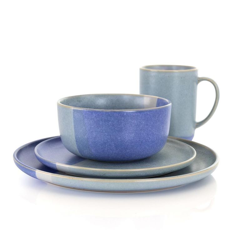 Convergence 16-Piece Casual Blue Stoneware Dinnerware Set (Service for 4)