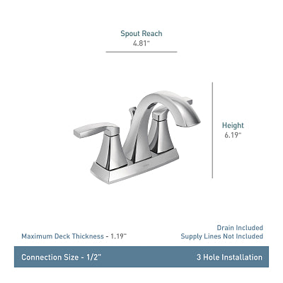 Moen Voss Brushed Nickel 2‑Handle 4-in Centerset WaterSense Bathroom Sink Faucet with Drain