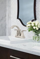 Moen Voss Brushed Nickel 2‑Handle 4-in Centerset WaterSense Bathroom Sink Faucet with Drain