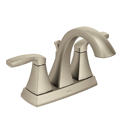 Moen Voss Brushed Nickel 2‑Handle 4-in Centerset WaterSense Bathroom Sink Faucet with Drain