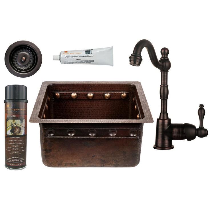 All-in-One Dual Mount Copper 16 in. Barrel Strap Bar/Prep Sink with Faucet and Strainer Drain in ORB