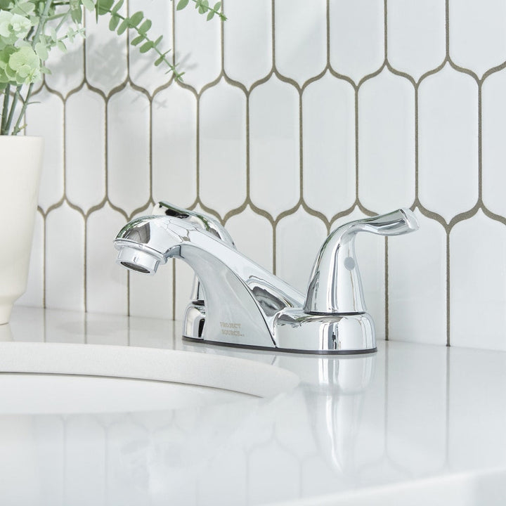 Project Source Chrome 2-Handle 4-in Centerset WaterSense Bathroom Sink Faucet with Drain