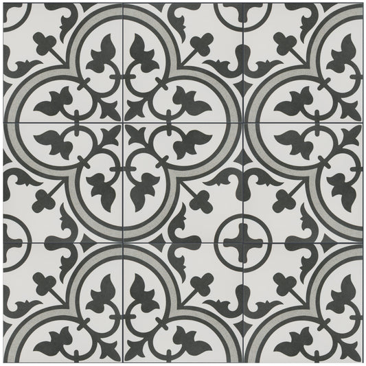 Affinity Tile Arte Grey 10-in x 10-in Satin Porcelain Encaustic Floor and Wall Tile product image