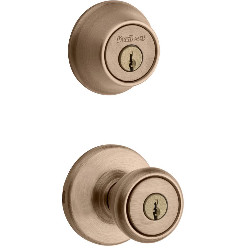 Tylo Satin Chrome Entry Door Knob and Single Cylinder Deadbolt Combo Pack - Super Arbor