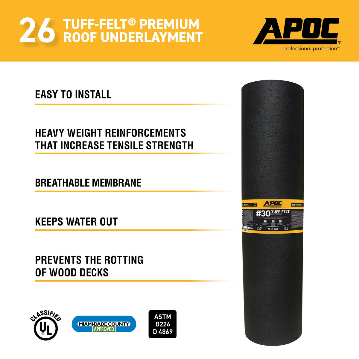 APOC #30 Tuff-Felt 36-in x 71.75-ft (200-sq ft) Felt Roof Underlayment — ASTM D226