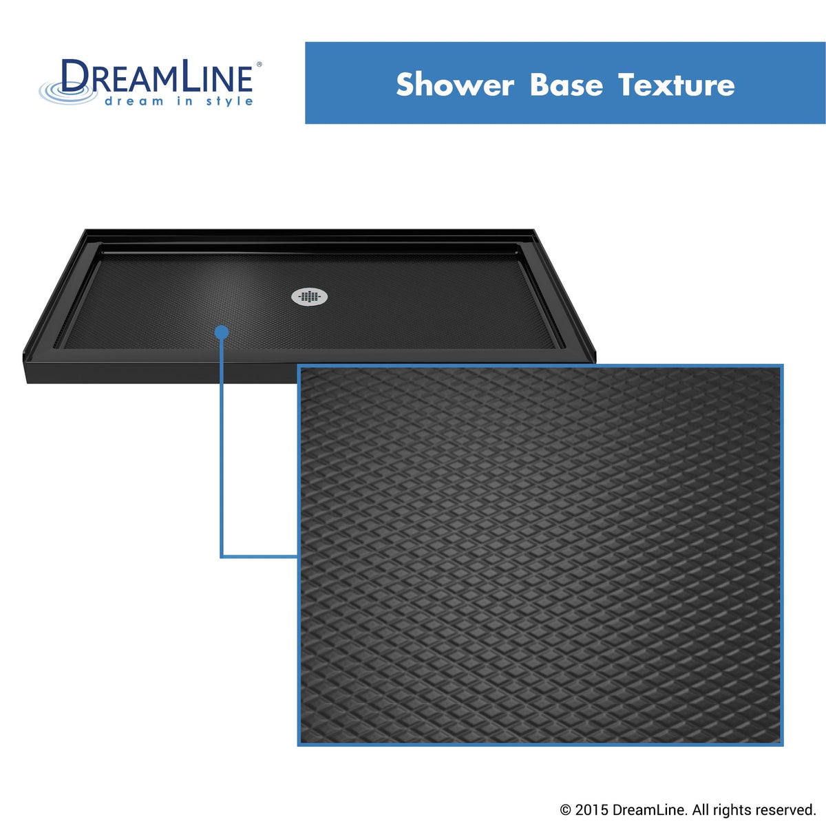 DreamLine SlimLine 42 in x 36 in Single-Threshold Shower Pan Base, Black, Center Drain