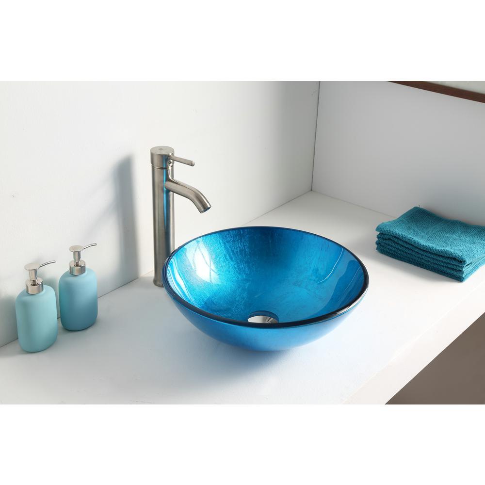 Arc Series Deco-Glass Vessel Sink in Lustrous Light Blue - Super Arbor