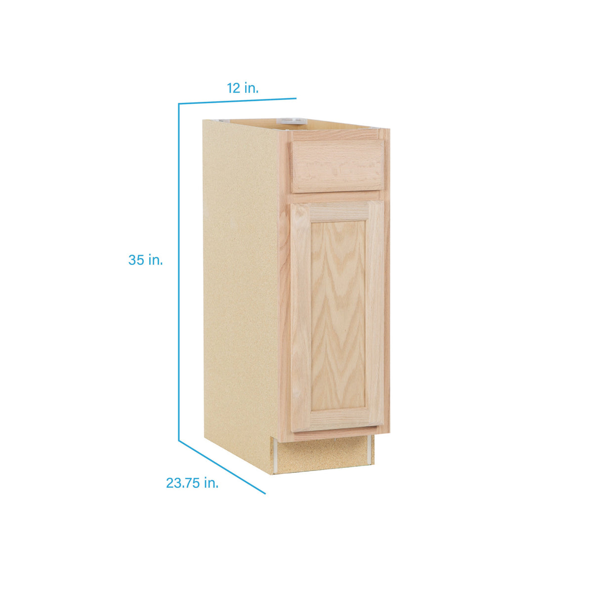 Project Source Oak Brook 12-in W x 35-in H x 23.75-in D Unfinished Oak Door and Drawer Base Cabinet, Fully Assembled