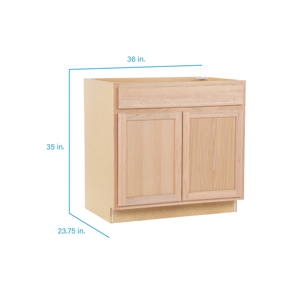 Project Source Oak Brook 36-in W x 35-in H x 23.75-in D Unfinished Oak Door and Drawer Base Cabinet, Fully Assembled