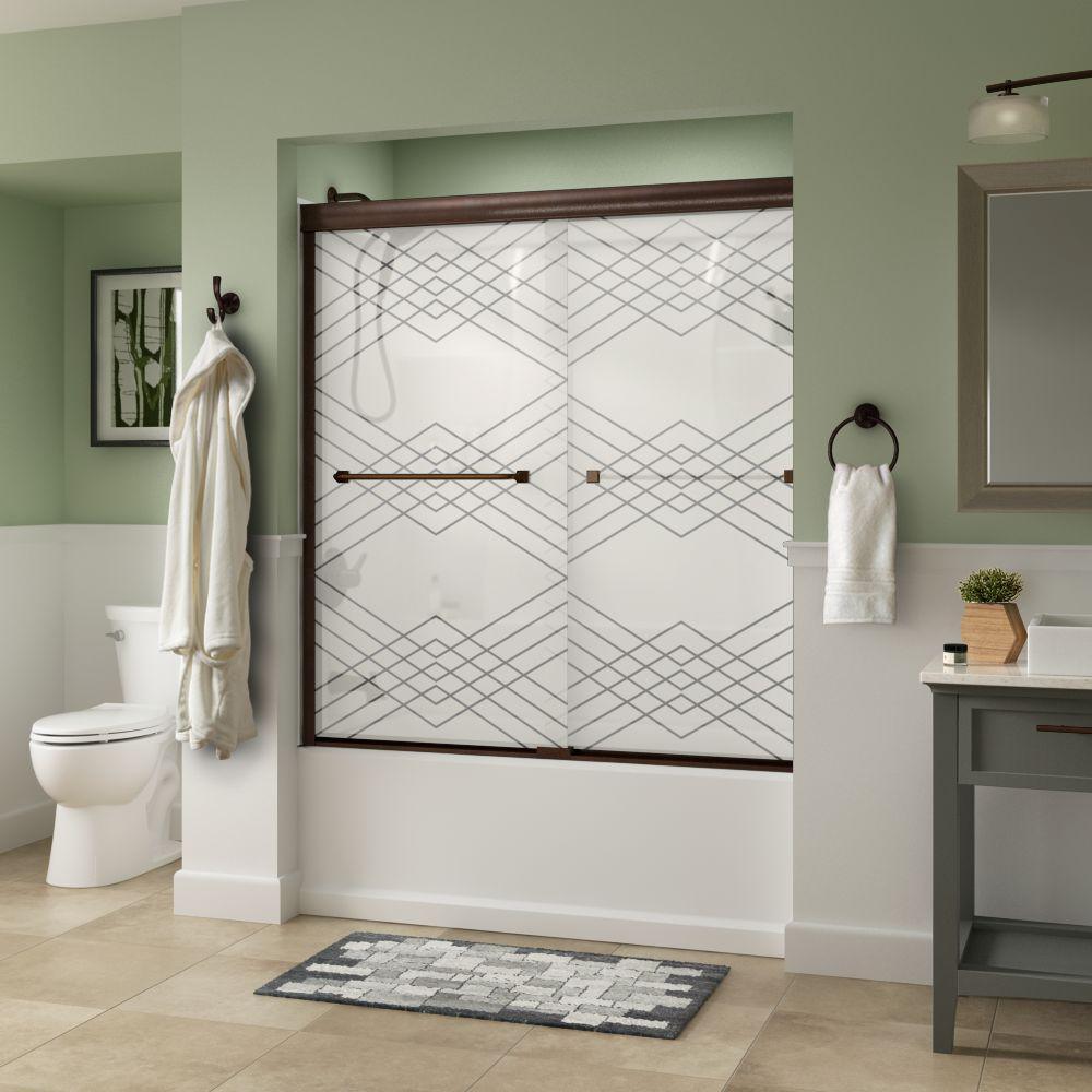Everly 60 in. x 58-1/8 in. Traditional Semi-Frameless Sliding Bathtub Door in Nickel and 1/4 in. (6mm) Mozaic Glass - Super Arbor