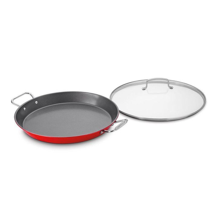 15 in. Stainless Steel Nonstick Grill Pan in Red with Glass Lid