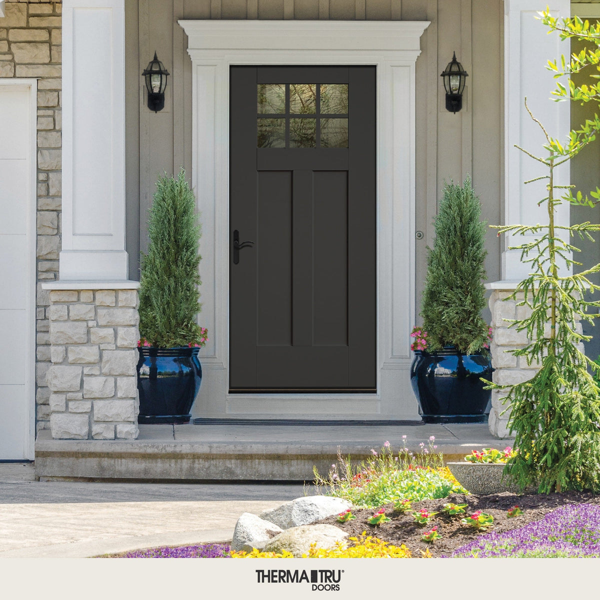 Therma-Tru Benchmark Doors 32-in x 80-in Fiberglass Craftsman Right-Hand Inswing Ready-to-Paint Unfinished Prehung Single Front Door with Brickmould