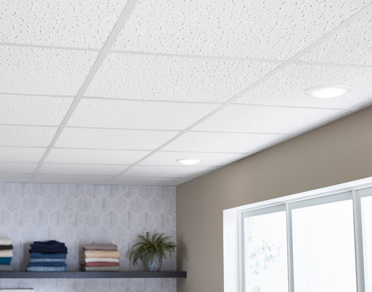 Armstrong Ceilings 24-in x 24-in Textured Contractor White Fissured Drop Acoustic Ceiling Tiles, 16-Pack (15/16-in Grid)
